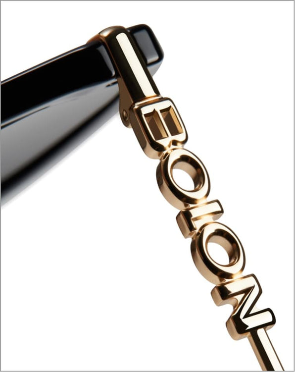 Close up of Bolon logo on arm of sunglasses